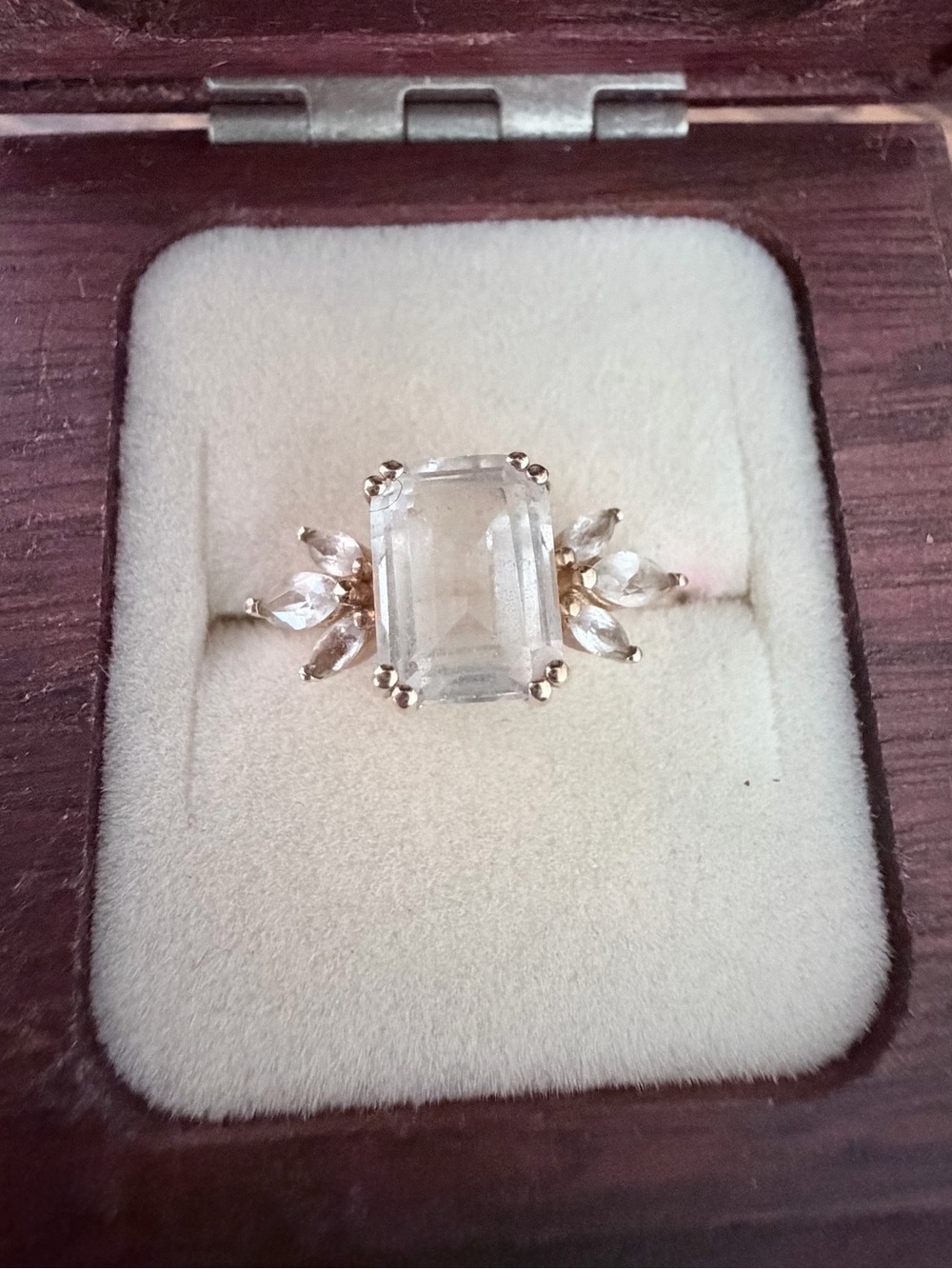 La Kaiser 10kt Yellow Gold Ring with Clear Emerald-Cut Center and Marquise